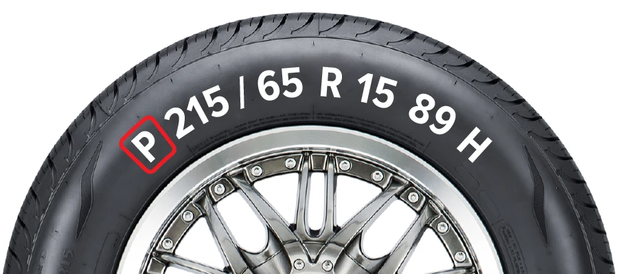 Sidewall of a tire showing tire size