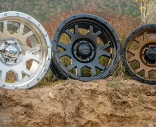 Three Ultra Motorsports wheels lined up