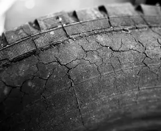 Tire showing signs of extreme tire dry rot