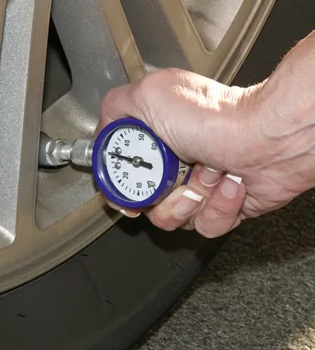 Tire Pressure gauge showing proper inflation