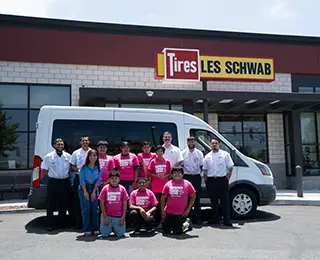 Les Schwab team members with kids from the Boys & Girls Clubs of Greater Redlands-Riverside